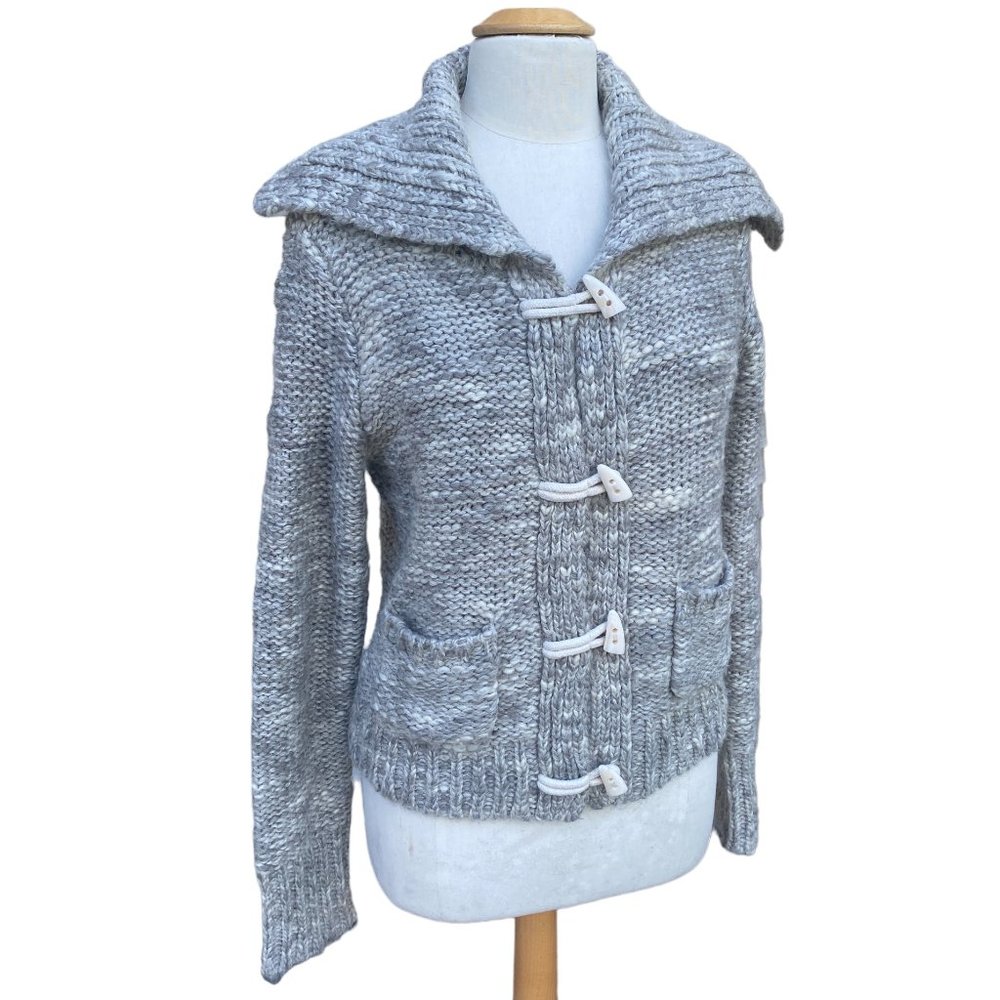 American Eagle Wool Alpaca Cardigan Gray Chunky Shawl Collar Cabincore Western-L